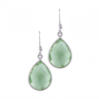 Pretty silver checkered cut pale green glass drop earrings 